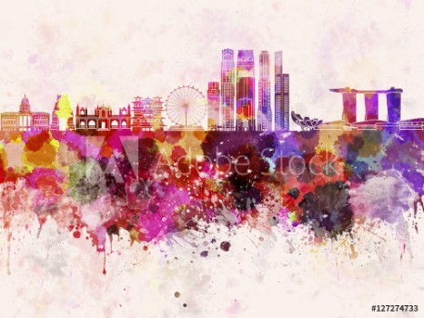 Picture of Singapore V2 skyline in watercolor background